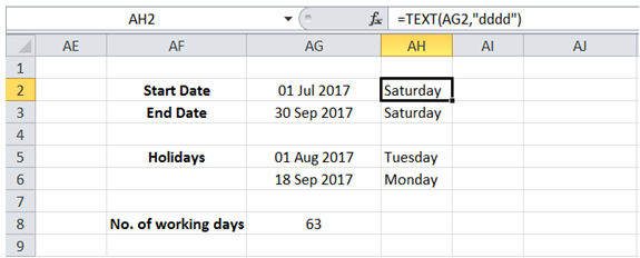 excel day of week for date