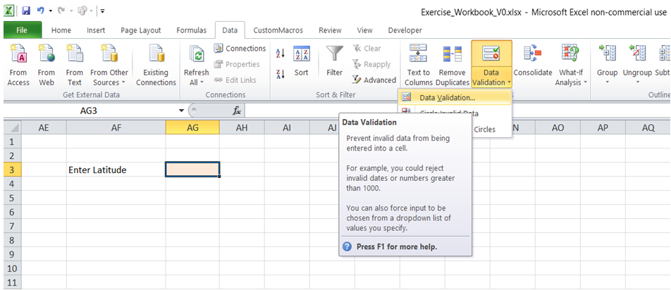 excel define acceptable entries value in cell