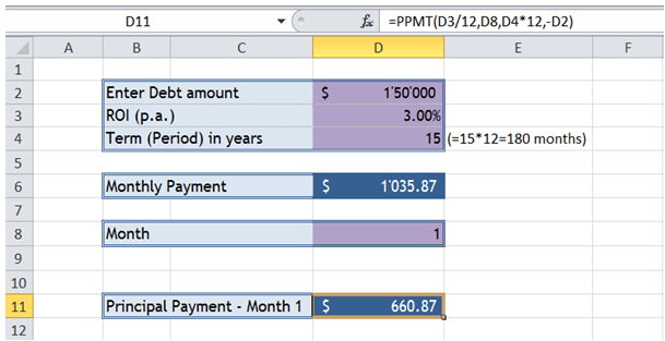 excel loan repayment for period