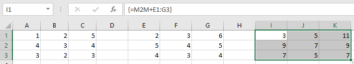 matrix in Excel add two matrix