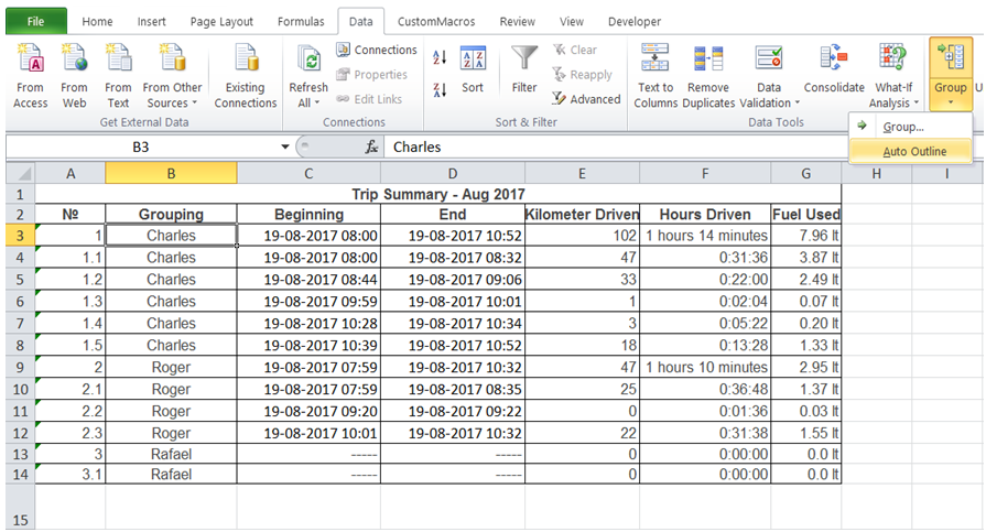 excel showing total only hiding detail rows