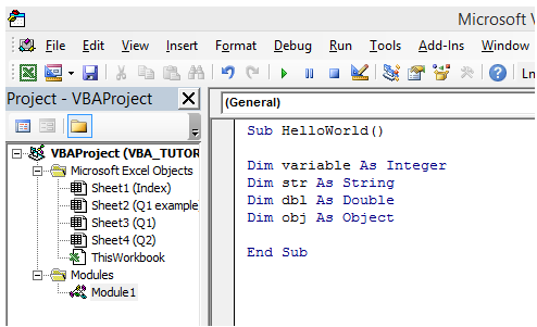excel vba declaring assigning variable datatype