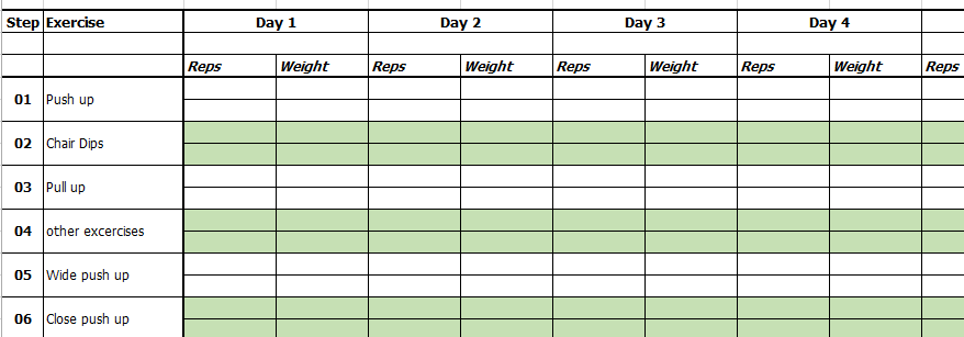 excercise chart template