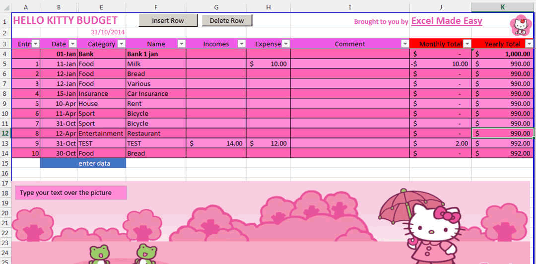 Hello Kitty Budget template