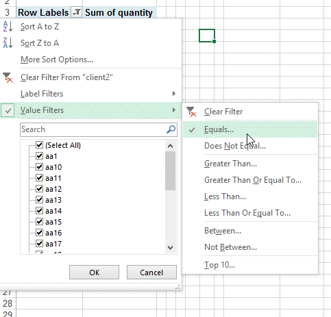 Filtering the Value field in a Pivot Table