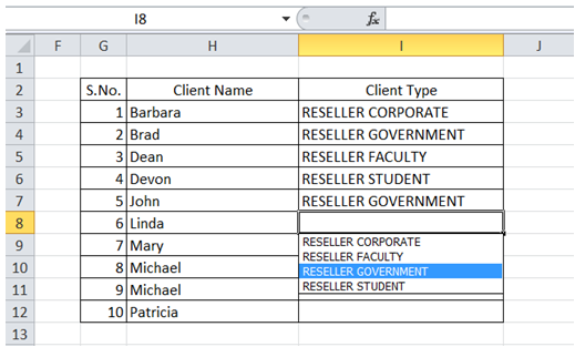 excel autocompleted text based values previously entered column