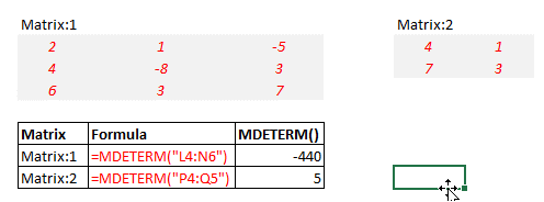 excel basic math functions mdeterm minverse mmult