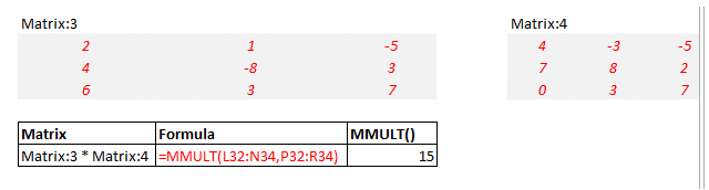 excel basic math functions mdeterm minverse mmult