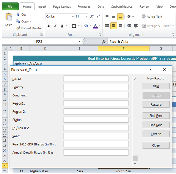 excel create a form to enter data