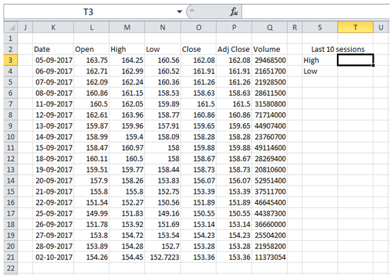 excel get last 10 entries in a table