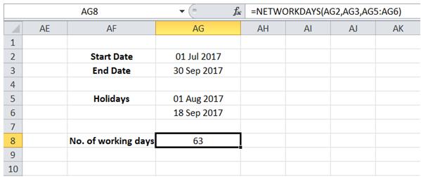 excel number of working days