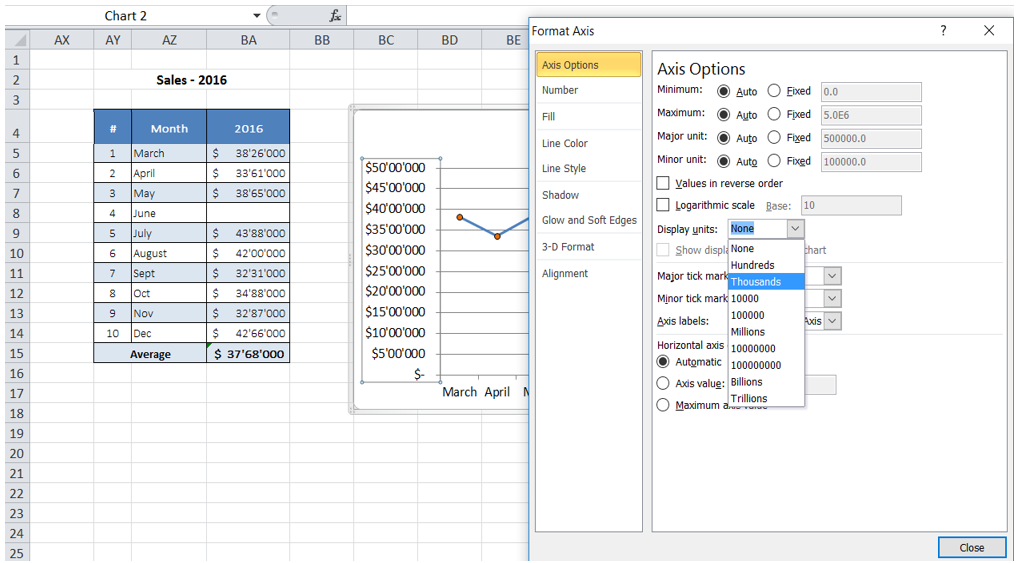 excel reduce huge numbers in charts