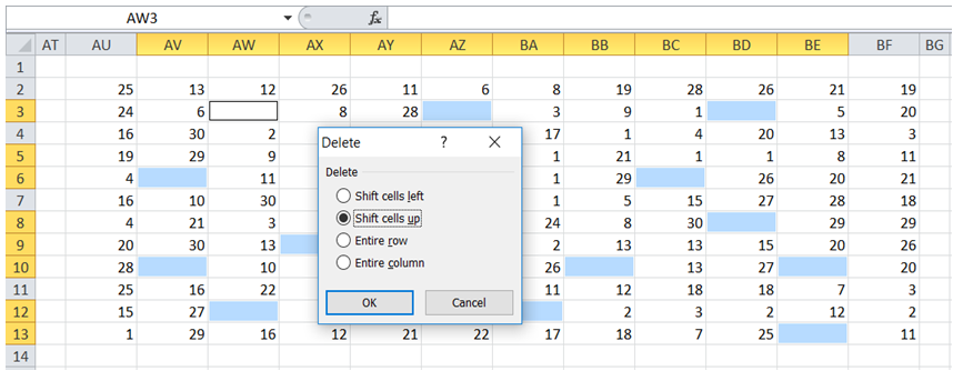 excel remove blank cells in range