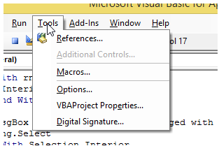 excel vba adding object library reference