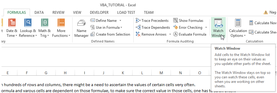 excel watch window