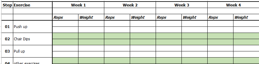 weekly workout sheet