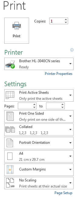 print settings excel