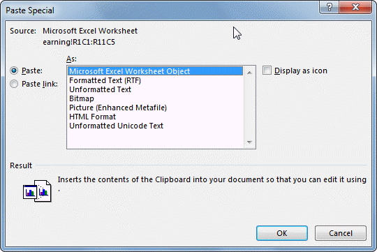 Paste Special Microsoft Excel Worksheet Object In Word Paste Special Microsoft Excel Worksheet Object In Word