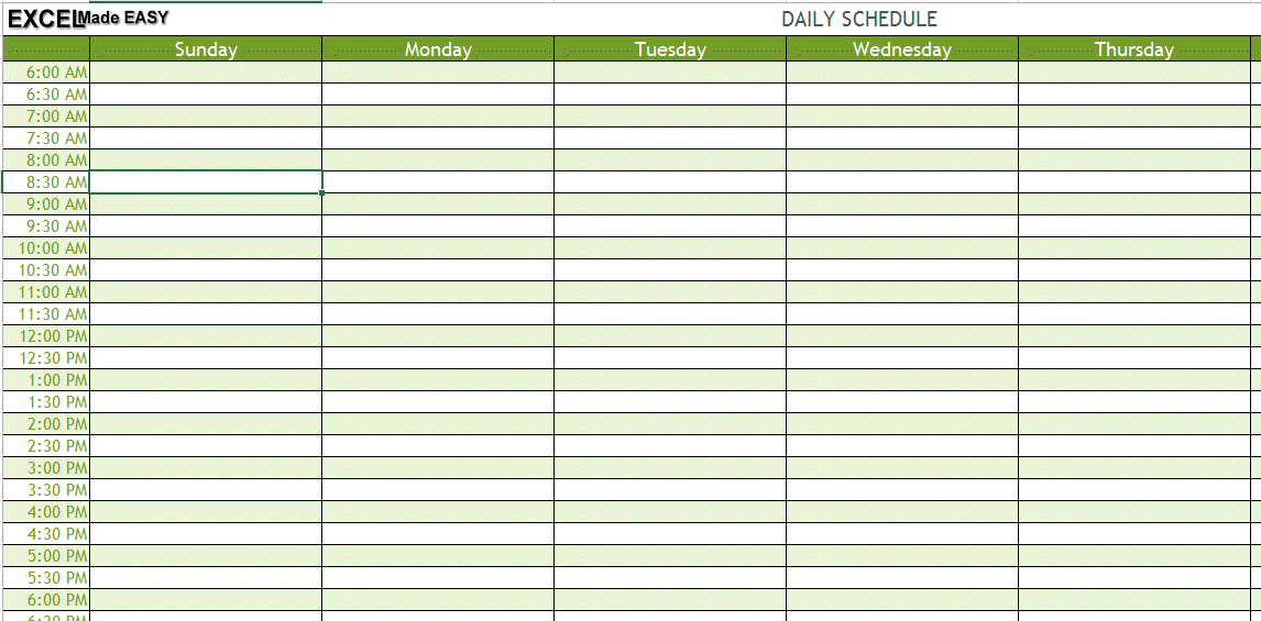 Excel Template Daily Schedule Template By ExcelMadeEasy