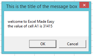 message box with value
